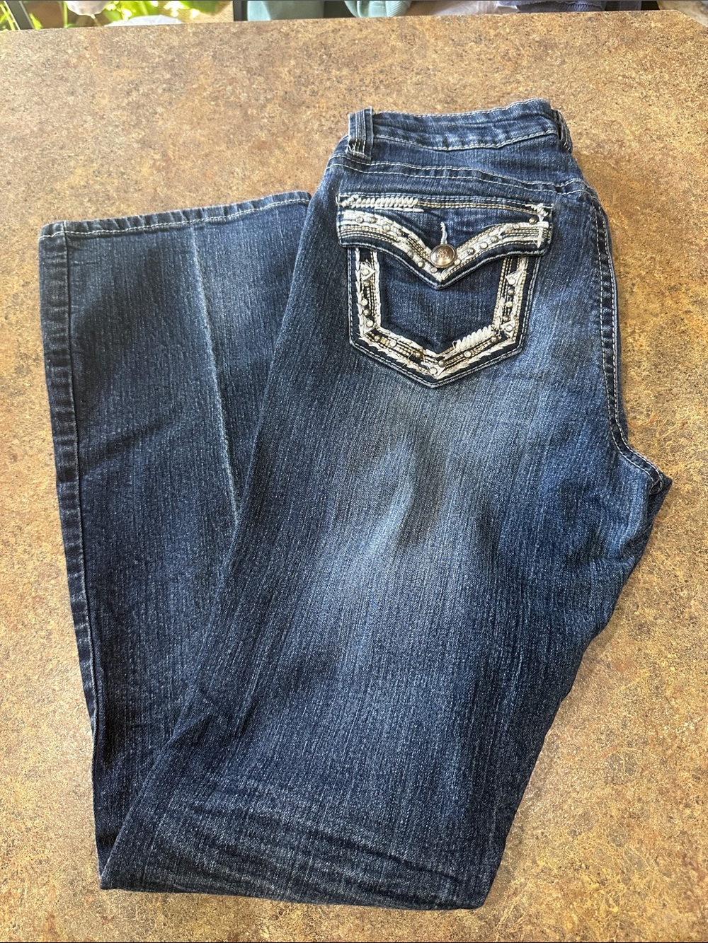 Love Nation Dark Blue Boot Cut Jeans with Embellished Back Pocket